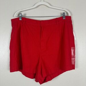 Gap Women's XL Shorts Red Linen Viscose Blend High Rise Pleated NEW